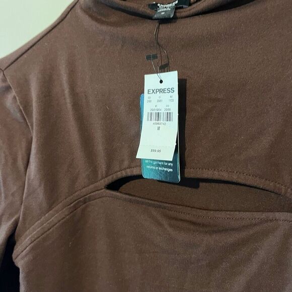 Express Body Contour Cozy Mock Neck Brown Cutout thong Bodysuit Size Medium NWT - Picture 5 of 6